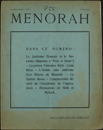 Menorah : L’Illustration Juive Vol.09 N°09 (01 mai 1930)